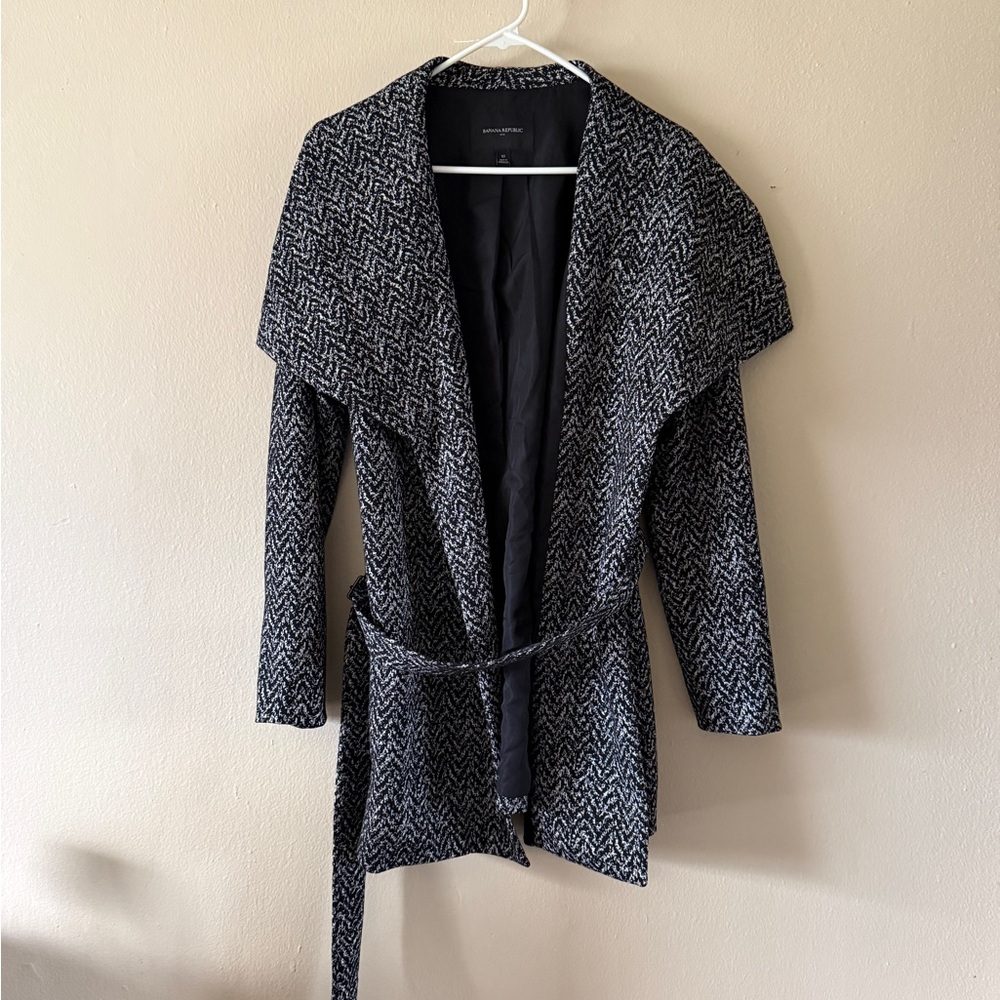 Banana Republic Chevron Shawl Collar Belted Cardigan Jacket Blazer Size 10